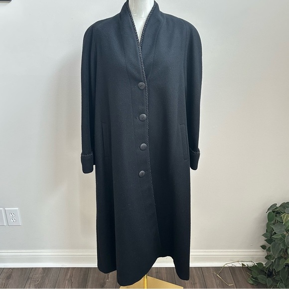 Vintage‎ Women’s Black Vamp Goth Formal Long Overcoat 100% Pure Wool USA L - Picture 1 of 13